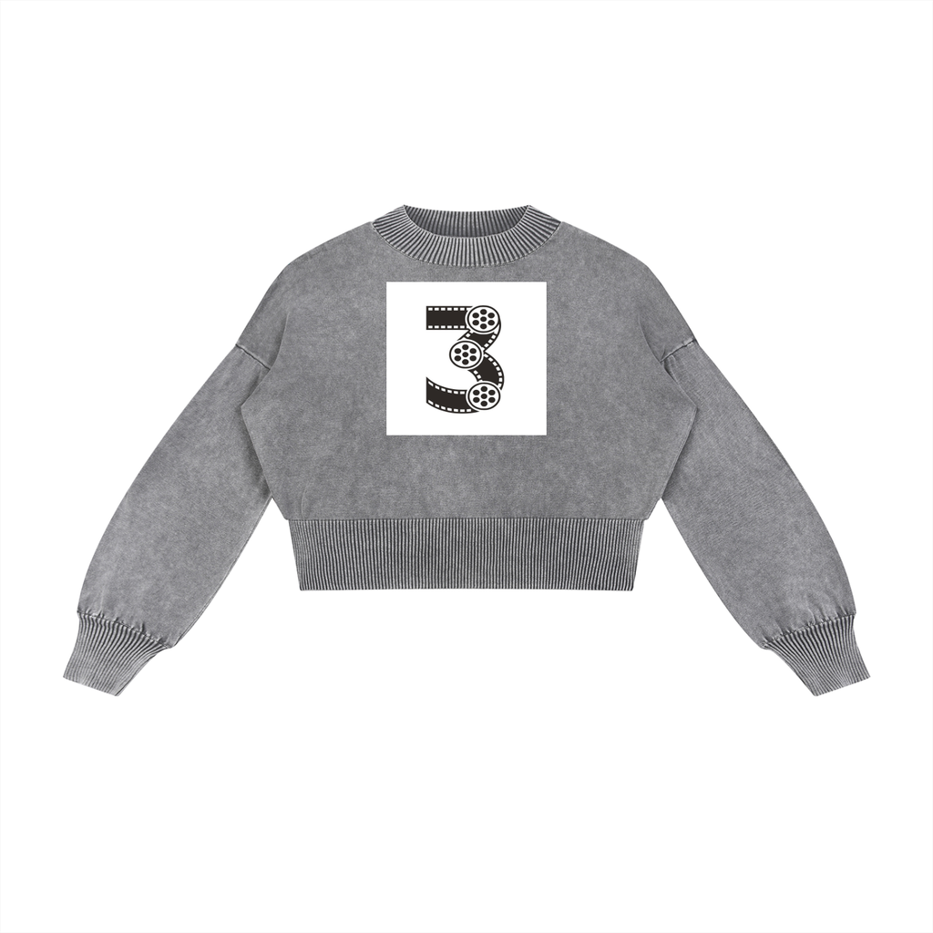 Mineral Wash Balloon Sleeve Cropped Sweater
