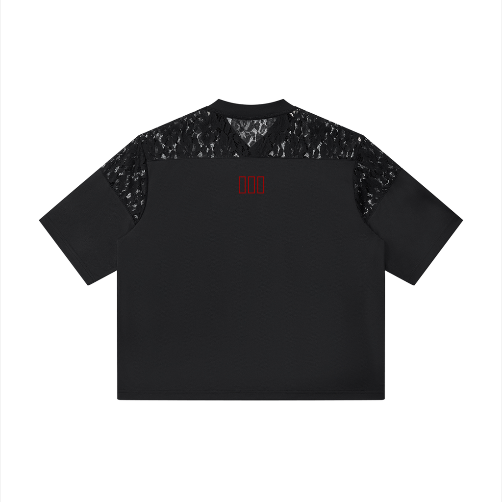 Unisex Lace Paneling V-Neck T-Shirt