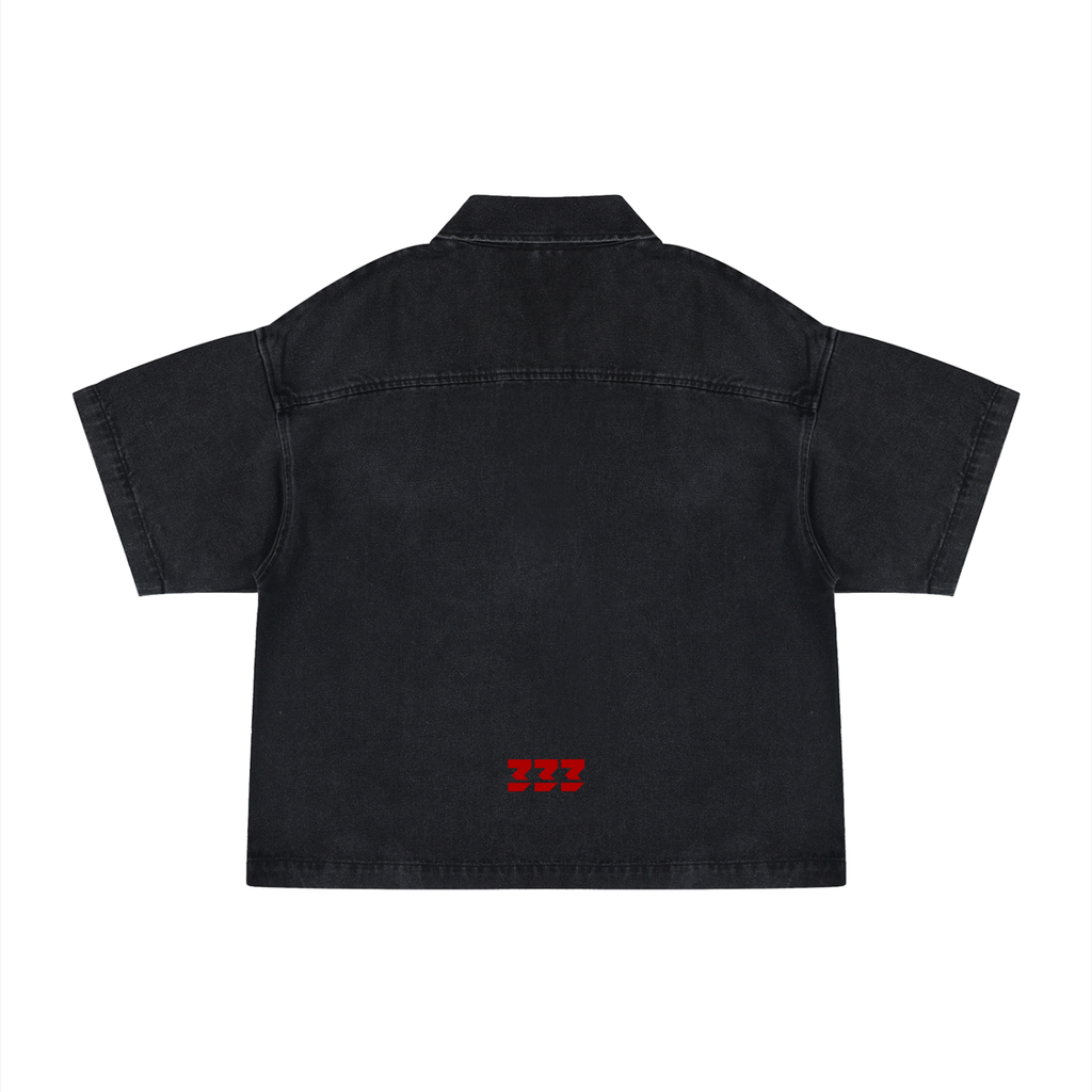 Unisex Vintage Wash Boxy Quarter-Zip Denim Shirt