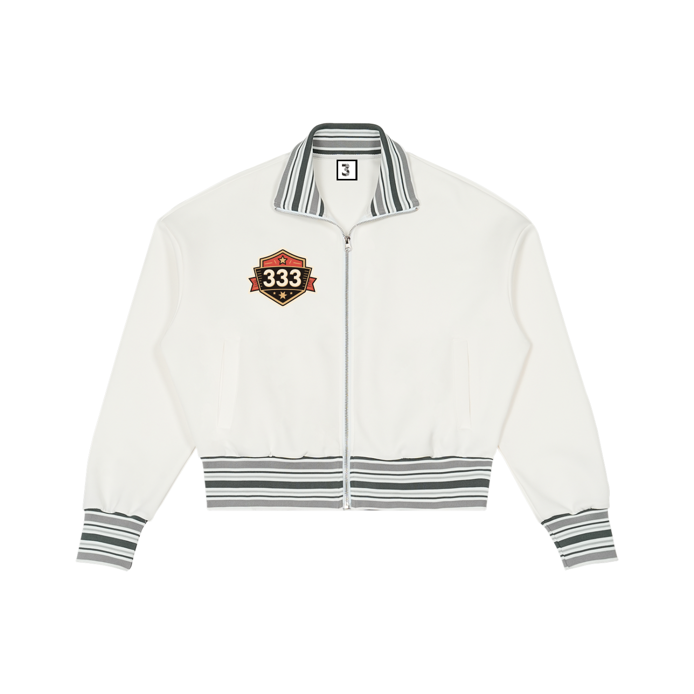 Striped Rib Collar Zip Jacket