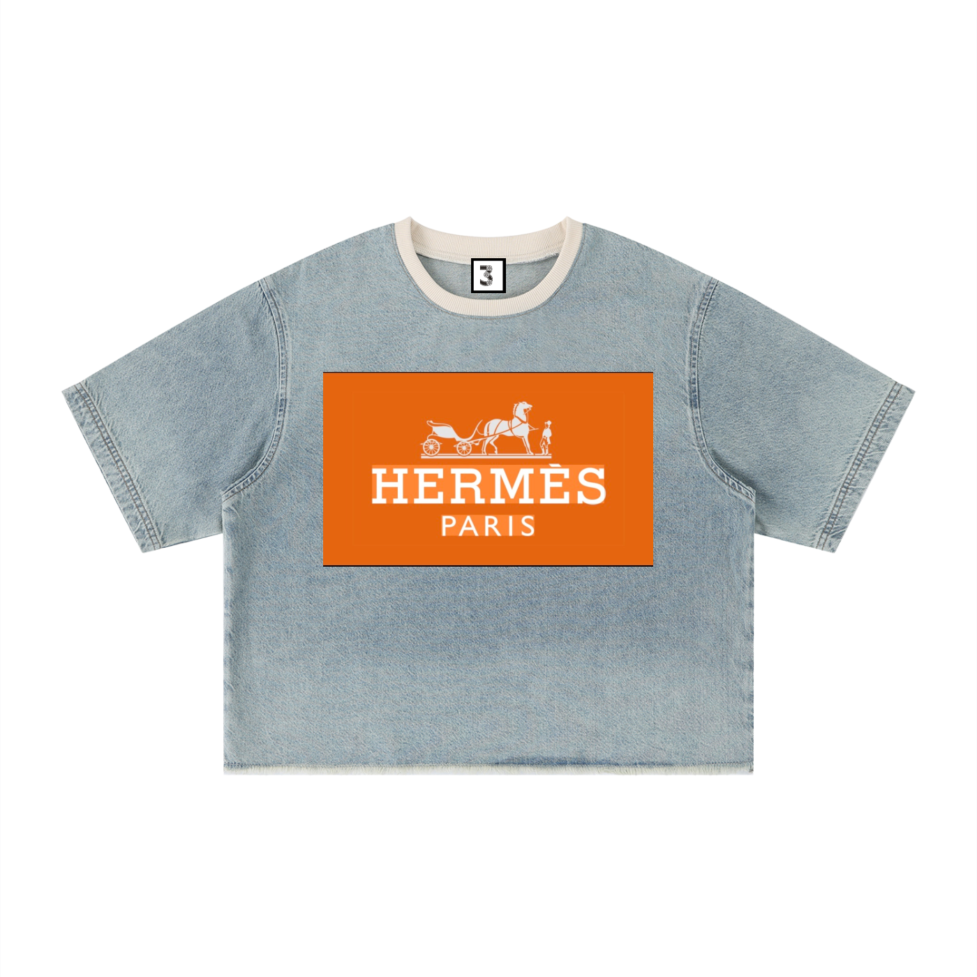 Unisex Vintage Wash Boxy Raw Hem Denim T-Shirt
