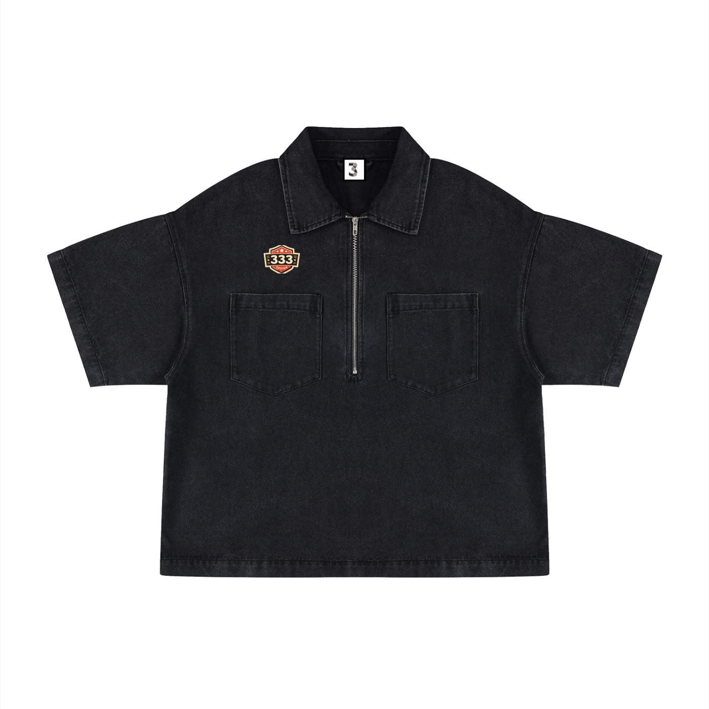 Unisex Vintage Wash Boxy Quarter-Zip Denim Shirt